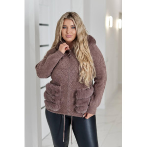 Кардиган женский Альпака с капюшоном oversize 50-58 Мокко