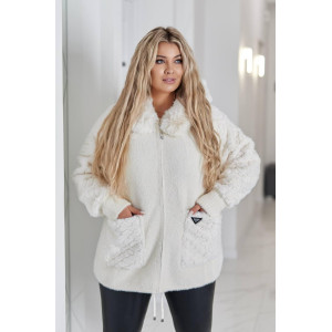 Кардиган женский Альпака с капюшоном oversize 52-58 Белый