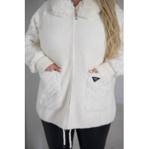 Кардиган женский Альпака с капюшоном oversize 52-58 Белый