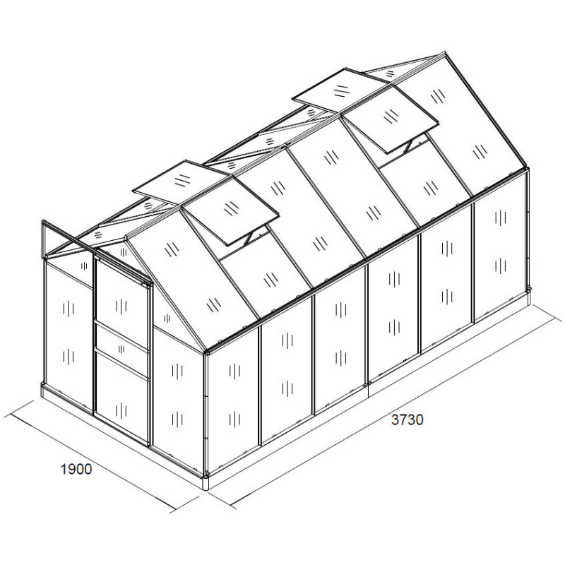 Садовая теплица из поликарбоната 7,22 м² (3,8 х 1,9 х 1,95 м), Прозрачная