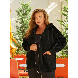 Кардиган женский Альпака с капюшоном oversize 48-56 Черный