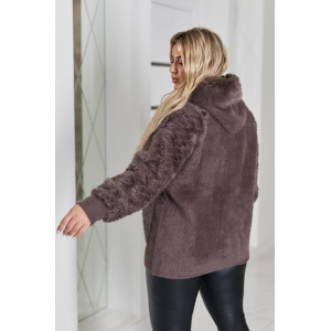 Кардиган женский Альпака с капюшоном oversize 52-58 Коричневый