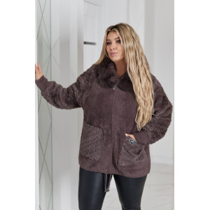 Кардиган женский Альпака с капюшоном oversize 52-58 Коричневый