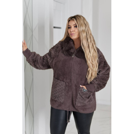 Кардиган жіночий Альпака з капюшоном oversize 52-58 Коричневий