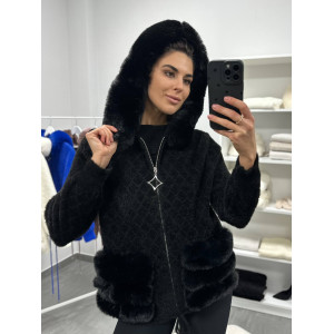 Кардиган женский Альпака с капюшоном oversize 50-58 Чёрный