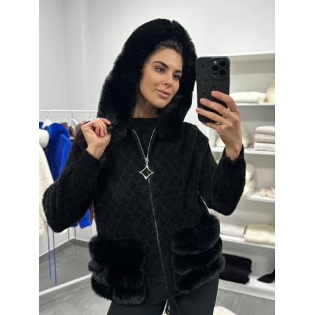 Кардиган жіночий Альпака з капюшоном oversize 50-58 Чорний