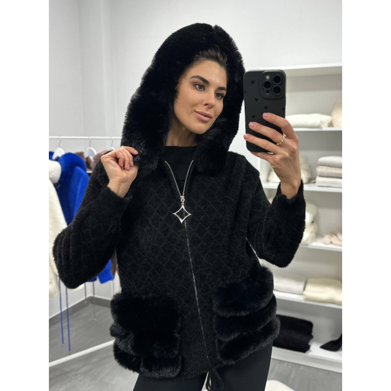 Кардиган жіночий Альпака з капюшоном oversize 50-58 Чорний Кардиган жіночий Альпака з капюшоном oversize 50-58 Чорний