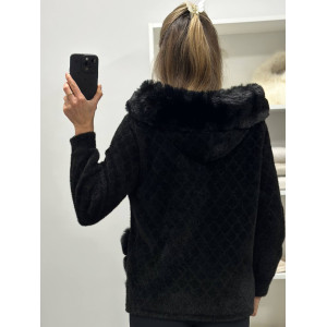 Кардиган женский Альпака с капюшоном oversize 50-58 Чёрный