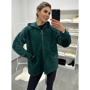 Кардиган женский Альпака с капюшоном oversize 48-56 Изумруд