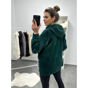 Кардиган женский Альпака с капюшоном oversize 48-56 Изумруд