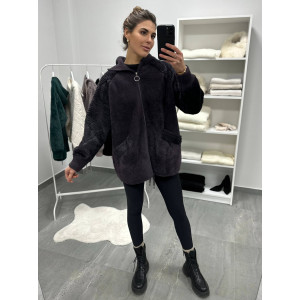 Кардиган женский Альпака с капюшоном oversize 48-56 Баклажан