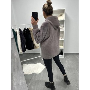 Кардиган женский Альпака с капюшоном oversize 48-56 Мокко