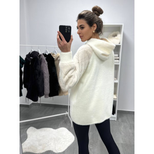 Кардиган женский Альпака с капюшоном oversize 48-56 Молочный