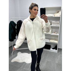 Кардиган женский Альпака с капюшоном oversize 48-56 Молочный