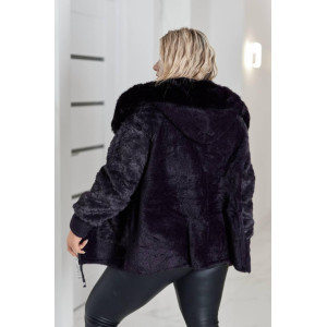 Кардиган женский Альпака с капюшоном oversize 52-58 Баклажан
