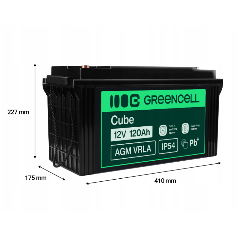 Аккумулятор Green Cell AGM VRLA 12V 120Ah IP54 не требует обслуживания (срок службы - 5 лет)