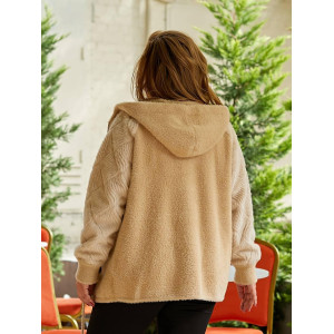 Кардиган женский Альпака с капюшоном oversize 48-56 Беж