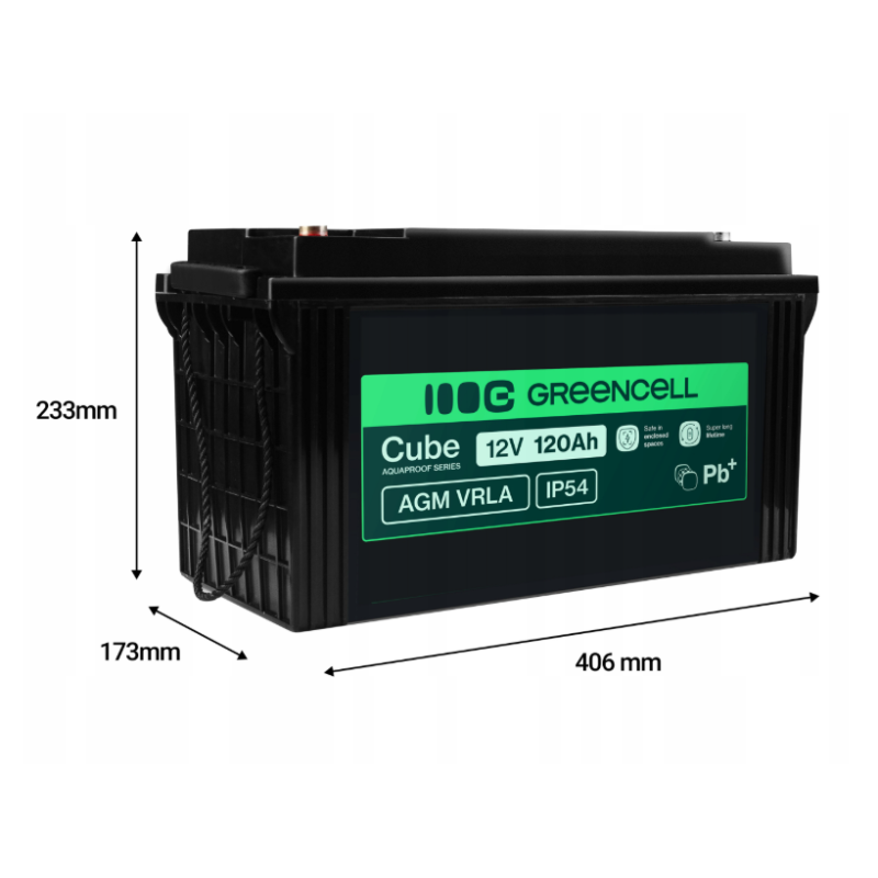 Аккумулятор Green Cell AGM VRLA 12V 120Ah IP54 для фотоэлектрических систем, яхт, лодок, солнечных панелей