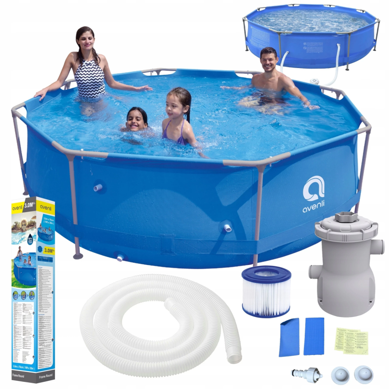 Каркасный садовый бассейн Avenli (305 х 76 см) круглый, для взрослых и детей, Синий (17798)