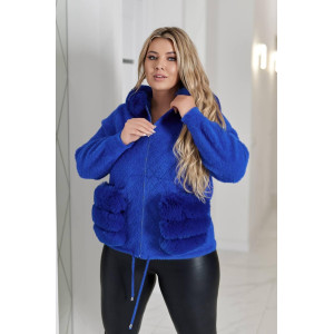 Кардиган женский Альпака с капюшоном oversize 50-58 Электрик