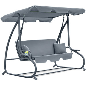 Садовые качели - лежак 2в1 "Relax Plus" FunFit 3 местная, с навесом и подушками, для двора, сада, террасы (Серая)