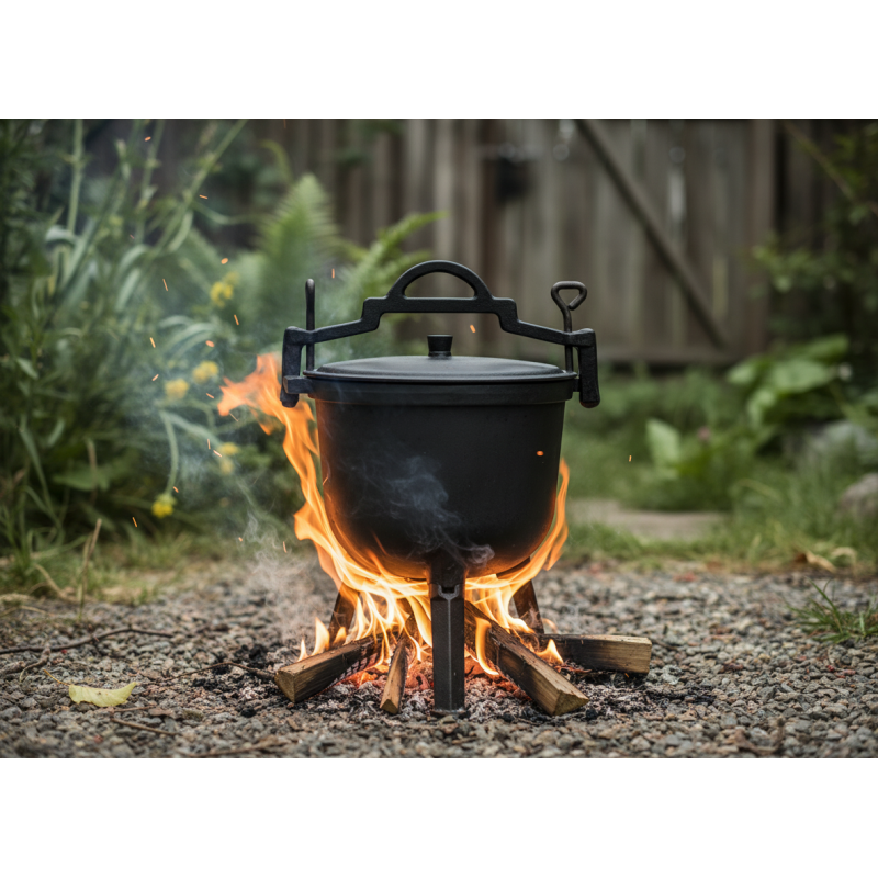 Туристический чугунный котелок 8 л Garden Line на 3 ножках с крышкой и ручкой для переноски (Польша)