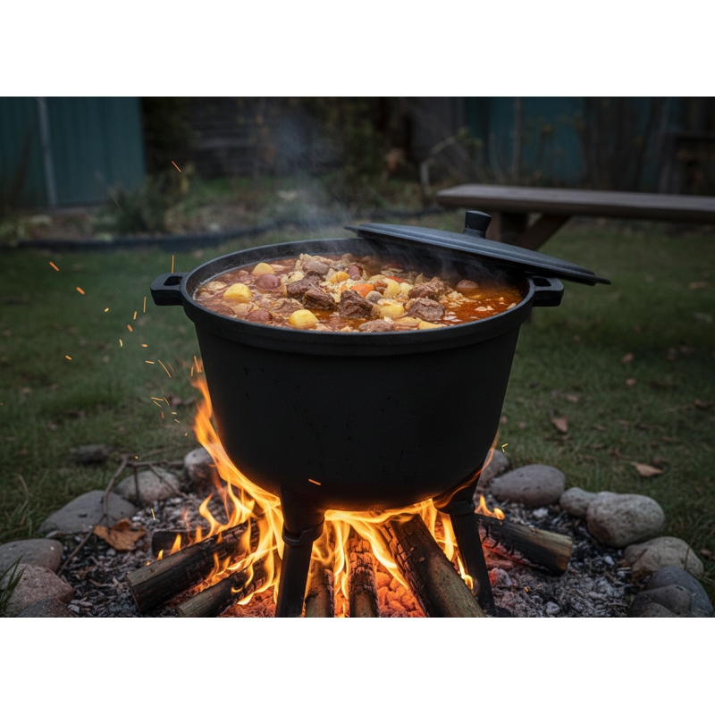 Туристический чугунный котелок 8 л Garden Line на 3 ножках с крышкой и ручкой для переноски (Польша)