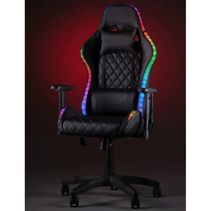 Геймерское компьютерное кресло с RGB-подсветкой, 2 подушками и регулировкой угла наклона спинки, Черный (G400)