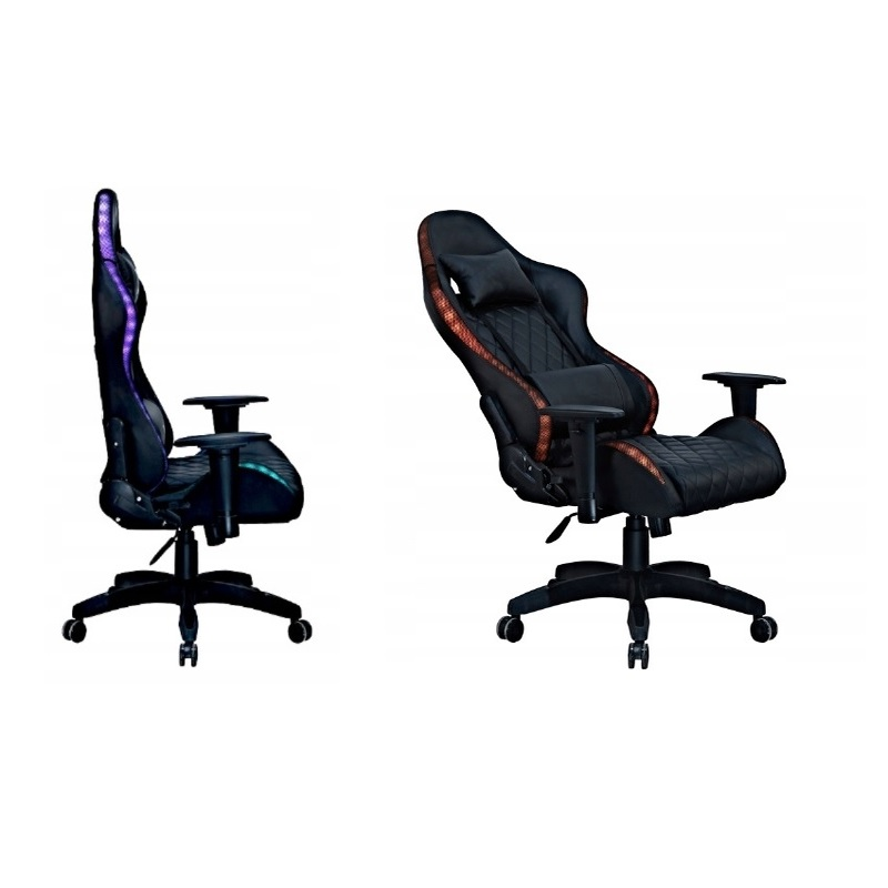 Геймерское компьютерное кресло с RGB-подсветкой, 2 подушками и регулировкой угла наклона спинки, Черный (G400)
