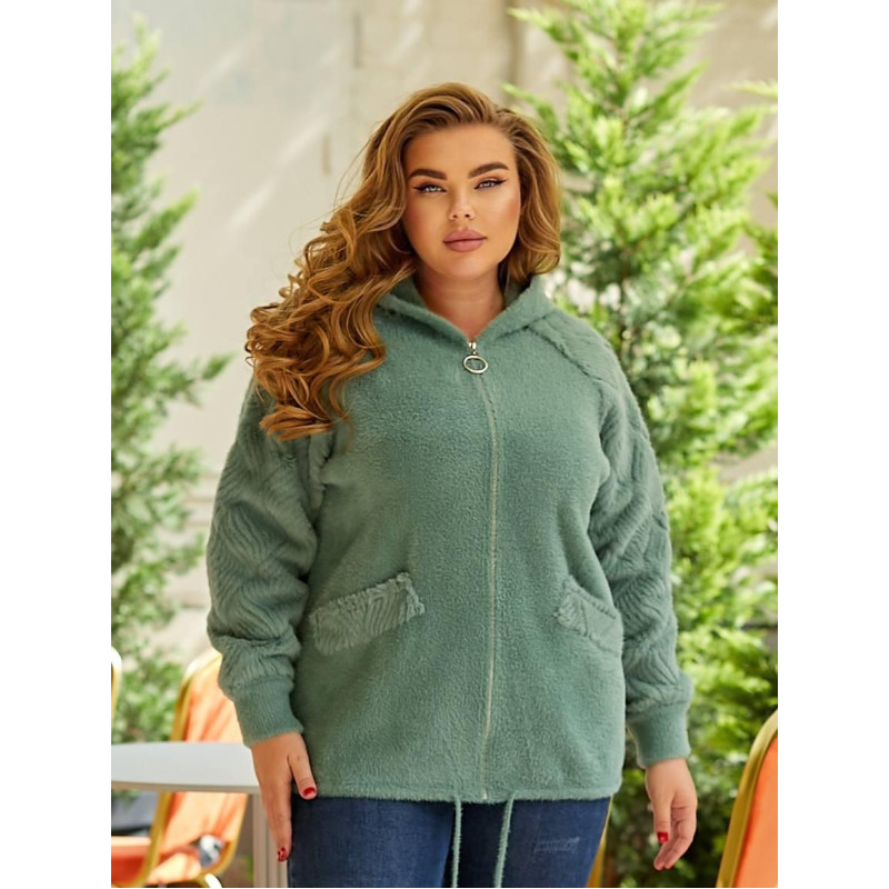 Кардиган жіночий Альпака з капюшоном oversize 48-56 М'ята Кардиган жіночий Альпака з капюшоном oversize 48-56 М'ята