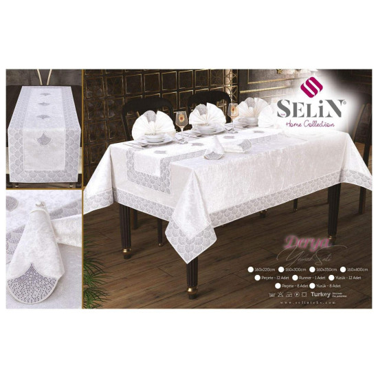 Велюровая скатерть с ранером, салфетками Selin Derya Set