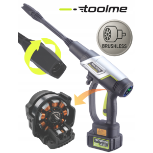 Аккумуляторная мойка высокого давления Toolme TM280 PRO BRUSHLESS 450 Вт с алюминиевой помпой, 2 АКБ 21В, пеногенератор (Польша)