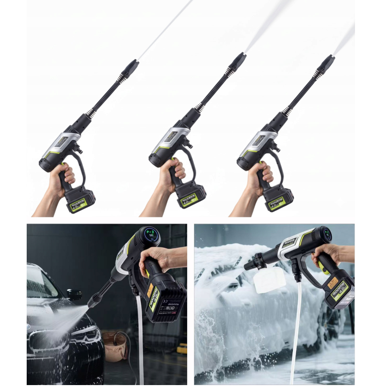 Аккумуляторная мойка высокого давления Toolme TM280 PRO BRUSHLESS 450 Вт с алюминиевой помпой, 2 АКБ 21В, пеногенератор (Польша)