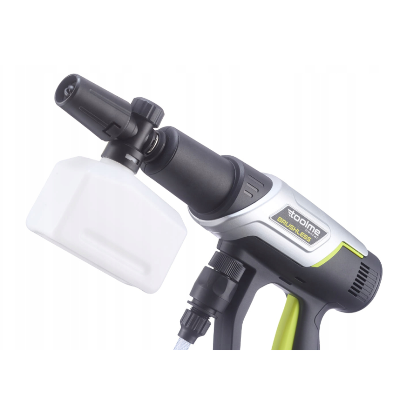 Аккумуляторная мойка высокого давления Toolme TM280 PRO BRUSHLESS 450 Вт с алюминиевой помпой, 2 АКБ 21В, пеногенератор (Польша)