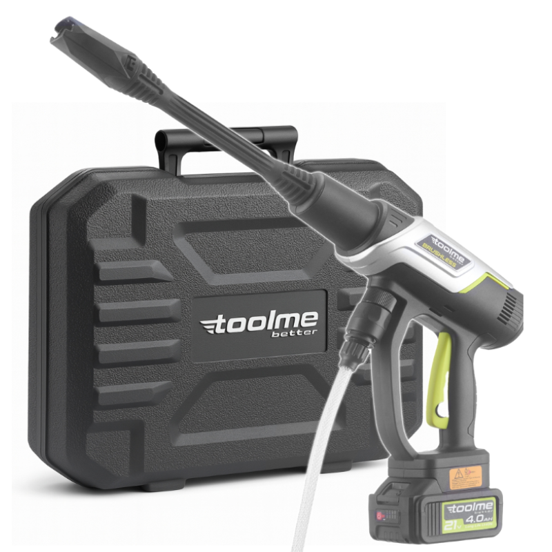 Аккумуляторная мойка высокого давления Toolme TM280 PRO BRUSHLESS 450 Вт с алюминиевой помпой, 2 АКБ 21В, пеногенератор (Польша)