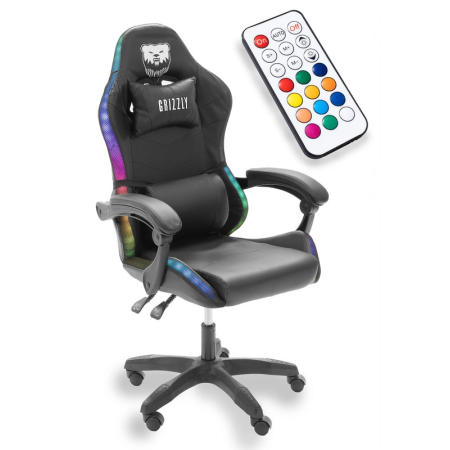 Геймерское кресло Grizzly с RGB LED подсветкой (12 режимов), Черное