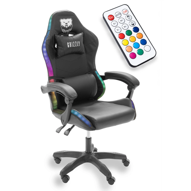 Геймерское кресло Grizzly с RGB LED подсветкой (12 режимов), Черное Геймерское кресло Grizzly с RGB LED подсветкой (12 режимов), Черное