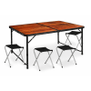 Раскладной туристический стол-чемодан (120 х 60 см) + 4 стула, комплект садовой мебели, Коричневый (имитация дерева)